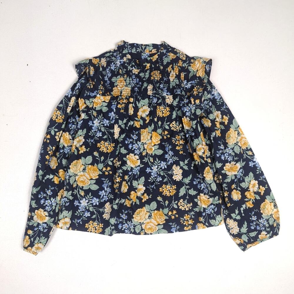 Janie And Jack Blouse Girls Sz 8 Navy Floral Smocked Cottagecore